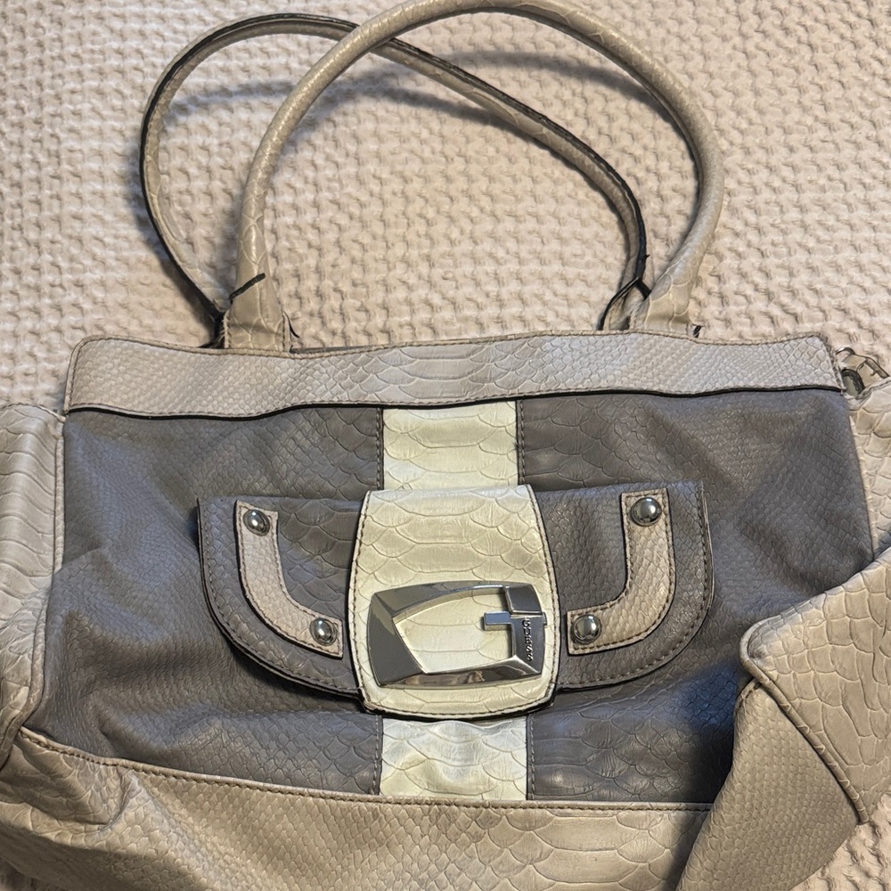 Guess Gray and Cream Shoulder Bag